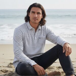 Vineyard Vines XL Long Sleeve Polo Shirt Striped Edgartown Pima Cotton Blend